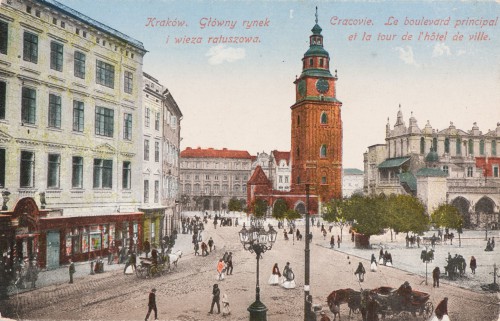 Pocztówka z widokiem Rynku Głównego w Krakowie.